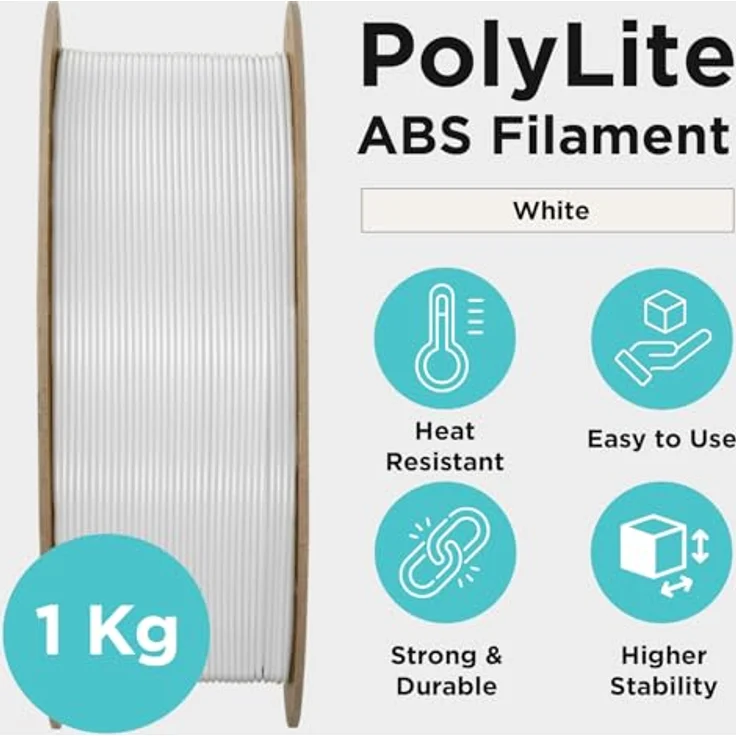 Polymaker PolyLite ABS, 3D-Druckfilament in Weiß, 1,75mm, 1kg mit geringer Geruchsbildung – Bild 4
