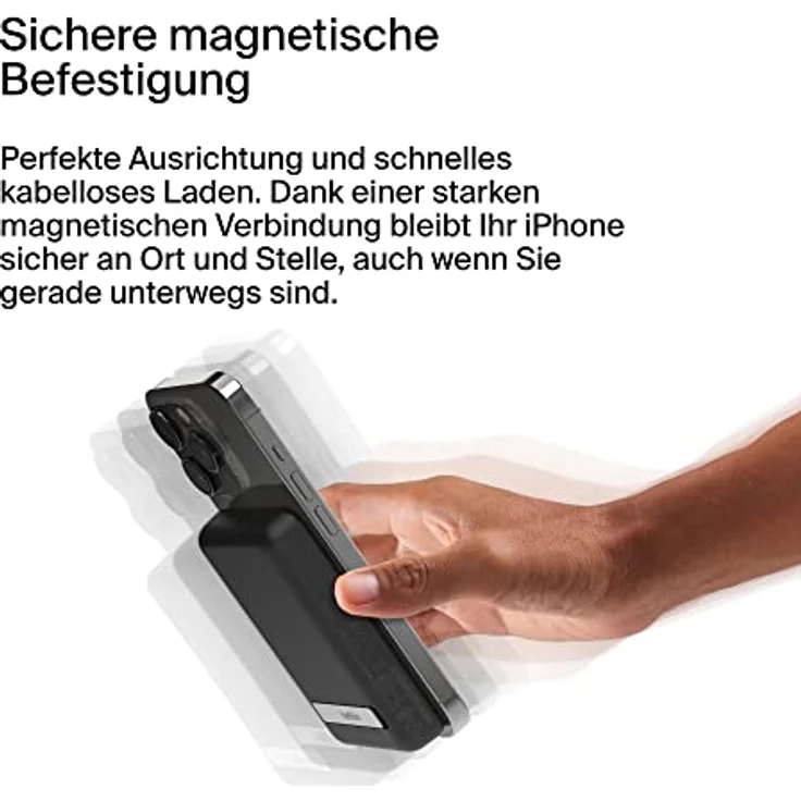 Belkin magnetische 5000-mAh-Powerbank, externer Handy-Akku, kompatibel mit MagSafe, mit Passthrough-Ladefunktion und Ständer, 7,5 W Ausgang, 10 W Eingang, kompatibel mit iPhone 15, 14, 13 – Schwarz – Bild 4