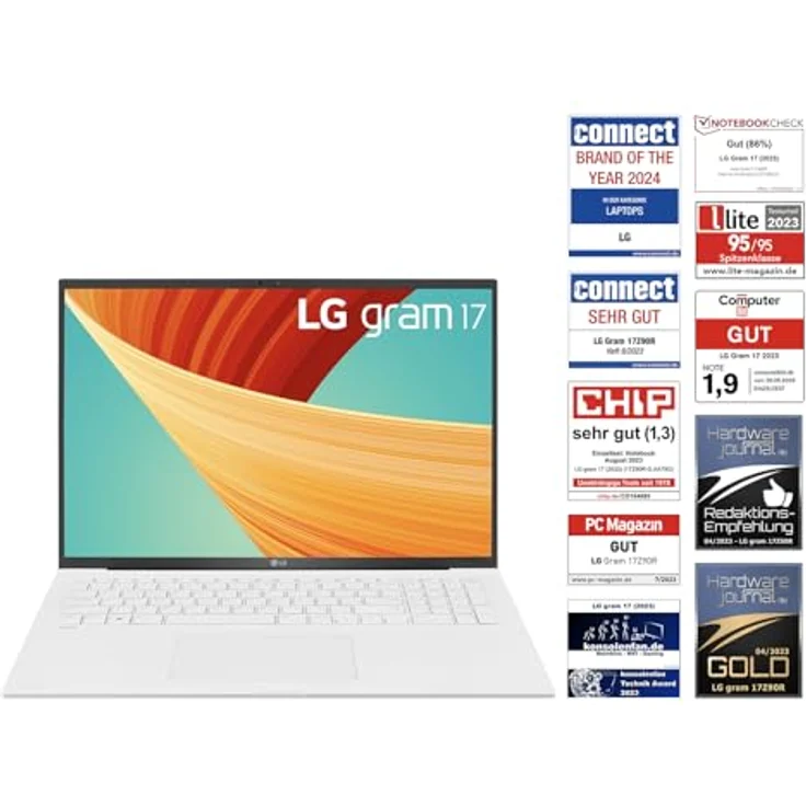 2023 LG Gram 17 Zoll Ultralight Notebook - 1.350g Intel Core i7 Laptop (16GB RAM, 1TB SSD, 20h Akkulaufzeit, 16:10 Entspiegeltes IPS-Display, Thunderbolt 4, Win 11 Home, Mirametrix) - Weiß – Bild 2