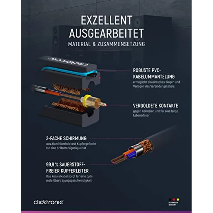 Clicktronic 3,5-mm-AUX-auf-Cinch-Adapterkabel, 5m für optimale Stereo-Audioübertragung, vergoldete Kontakte, robuste PVC-Ummantelung – Bild 3