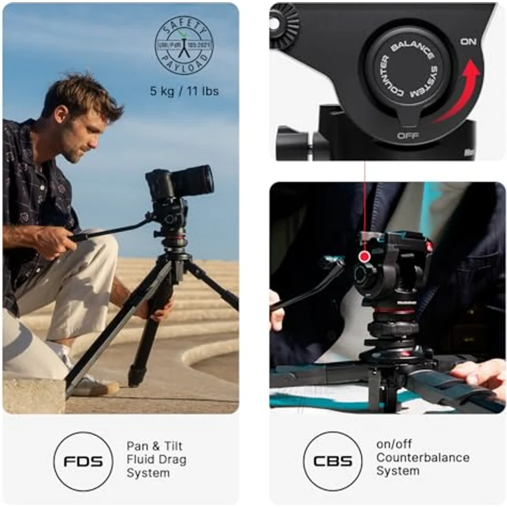 Manfrotto 500X Fluid Head, Stativkopf für spiegellose Kameras, 5 kg Traglast, Schwarz – Bild 4