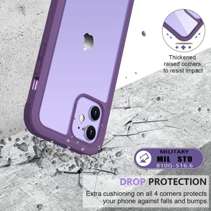 Miracase 360 Grad Hülle für iPhone 12/12 Pro (6.1 Zoll), Ganzkörper Schutzhülle mit integriertem Glas Displayschutz, stoßfeste Fullbody Handyhülle, Lila – Bild 5