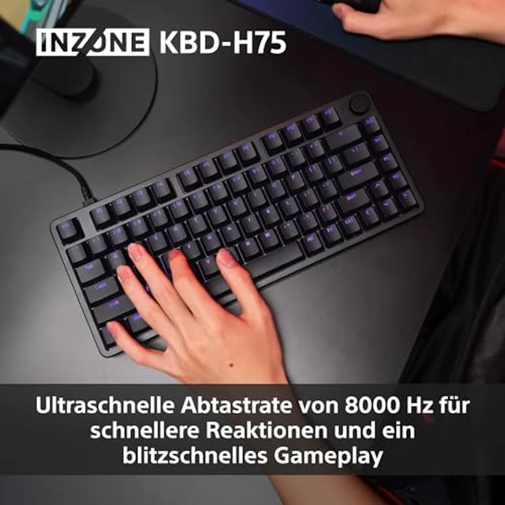 Sony INZONE KBD-H75 Gaming-Tastatur, 75% TKL mit Magnetschaltern, einstellbarer Betätigung, 8000 Hz Abtastrate, Gasket Mount, RGB, Aluminiumgehäuse, US-Layout – Schwarz – Bild 5