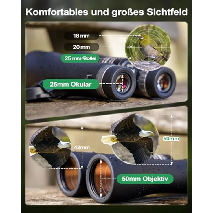 Rollei Fernglas 12x50 Pro, Wetterfestes Dachkantfernglas für Brillenträger mit 12-facher Vergrößerung und FMC-Beschichtung für Vogelbeobachtung und Jagd – Bild 4
