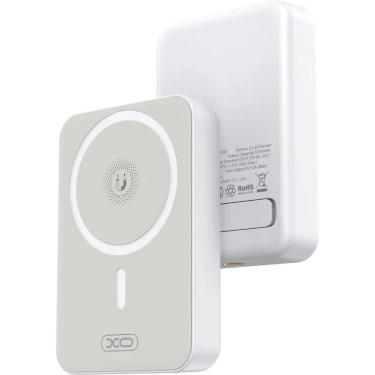 XO PR231, Tragbare Powerbank mit 10000 mAh, Wireless, PD/20W, MagSafe, inklusive Kabel, Weiß