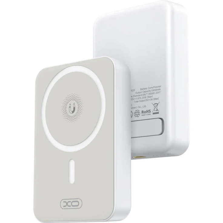 XO PR231, Tragbare Powerbank mit 10000 mAh, Wireless, PD/20W, MagSafe, inklusive Kabel, Weiß