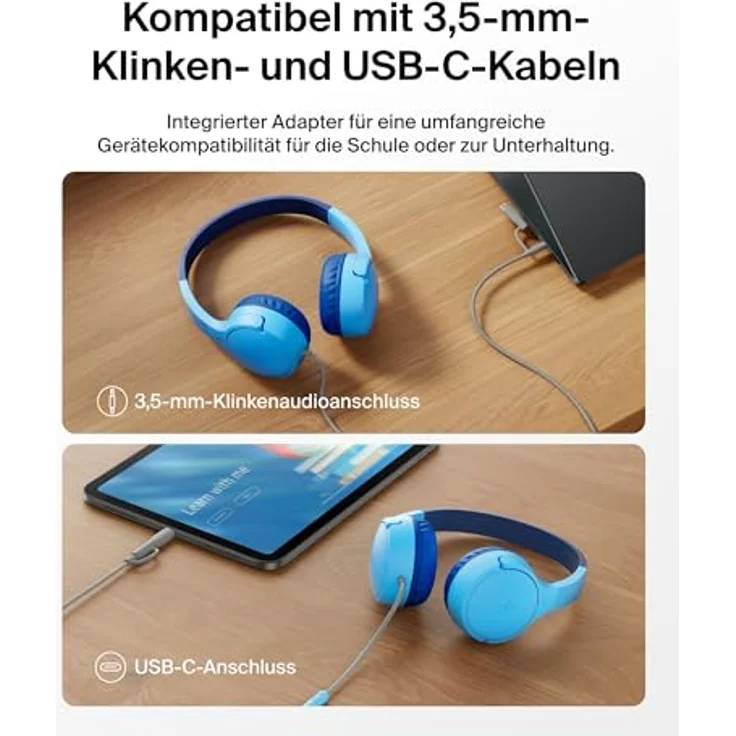 Belkin SoundForm AUD010hqBL, kabelgebundene On-Ear Kopfhörer für Kinder, blau – Bild 3