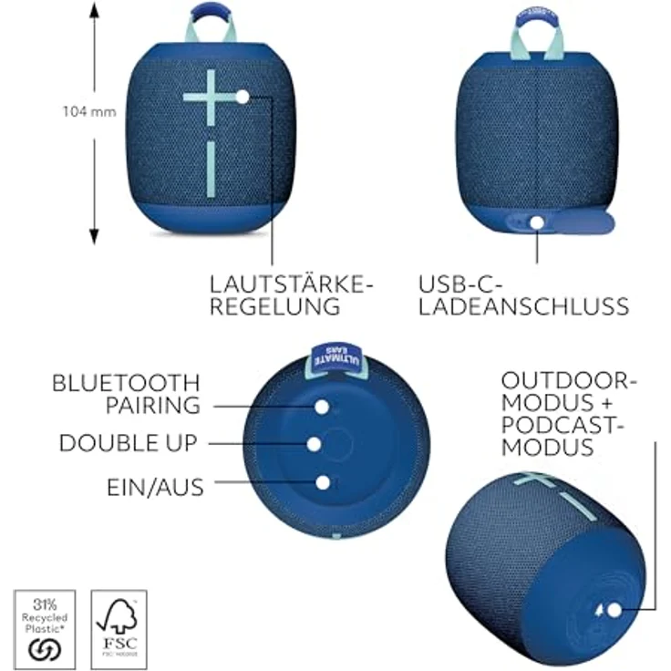 Ultimate Ears Wonderboom 4 – mobiler, wasserdichter Bluetooth-Lautsprecher mit satten Tiefen und 360-Grad-Klang, staubdichter, schwimmfähiger Lautsprecher mit Einer Reichweite von 40m - Blau – Bild 5