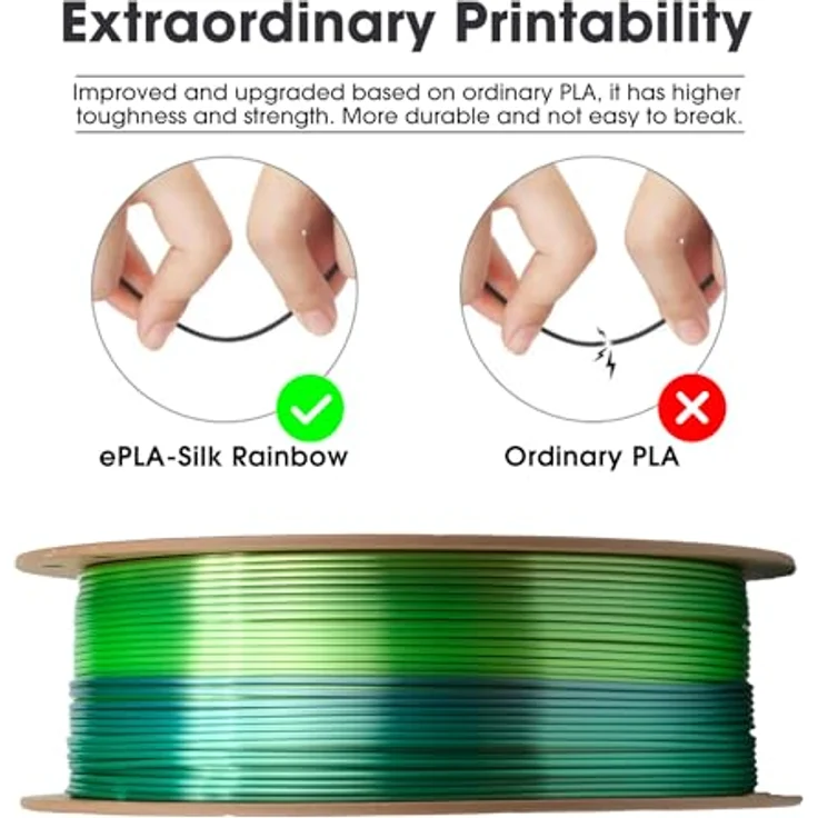 eSUN Silk Rainbow PLA Filament 1.75mm, Multicolored 3D Drucker Filament mit seidenartigem Glanz, 1KG Spule für 3D Drucker, wechselnde Regenbogenfarben – Bild 2