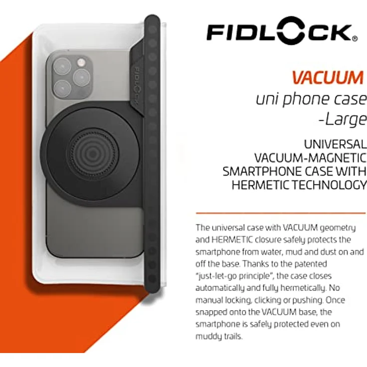 Fidlock Universal Vacuum Phone Case Größe L, Schwarz-transparent, wasser- und sanddicht, 360° drehbar – Bild 2