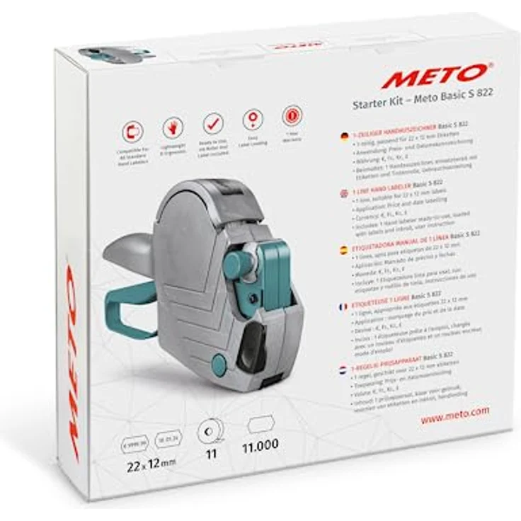 METO Starter Kit Basic S 822, Beschriftungsgerät für industrielle Anwendungen, 1-zeilige Druckfunktion, inkl. 11 Etiketten, Silber – Bild 10