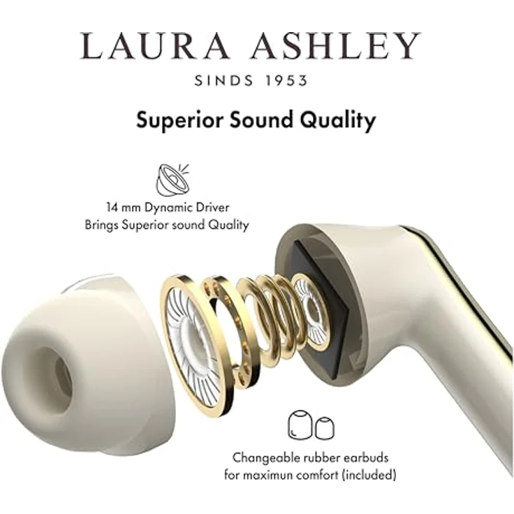Laura Ashley Kabellose Ohrhörer TWS 5.3 mit ENC, Bluetooth für iPhone & Android, Handgefertigter Design-Print, 8h Akkulaufzeit, USB-C Ladeport – Bild 5