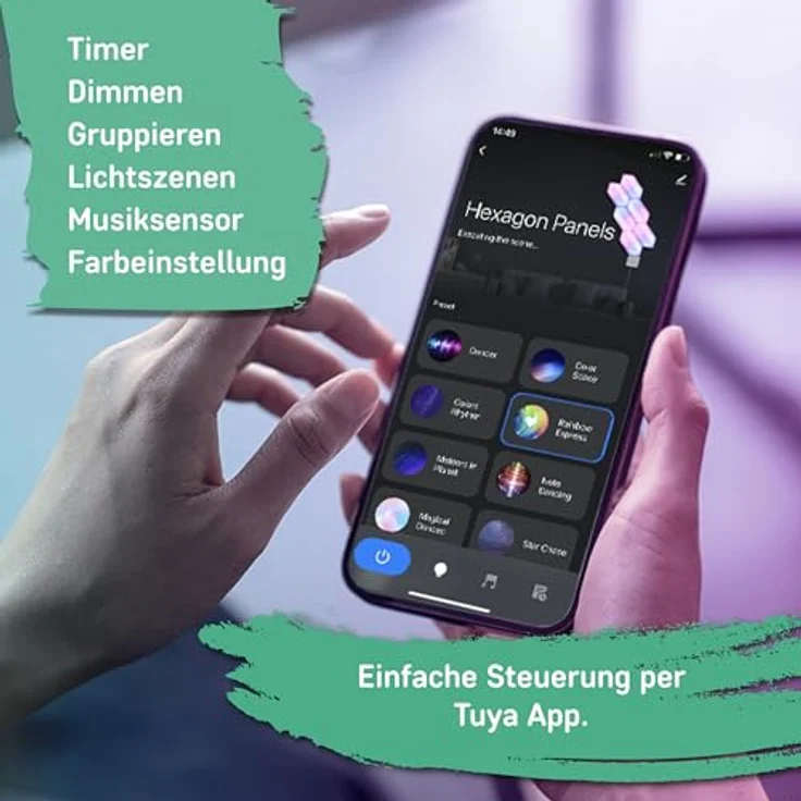 Müller-Licht Magic Panel LED Wand- und Deckenleuchten mit WLAN, 6 hexagon RGB mit music sensor, steuerbar per TUYA Smartphone-App, individuelle Montage in lebhaften Farben – Bild 4