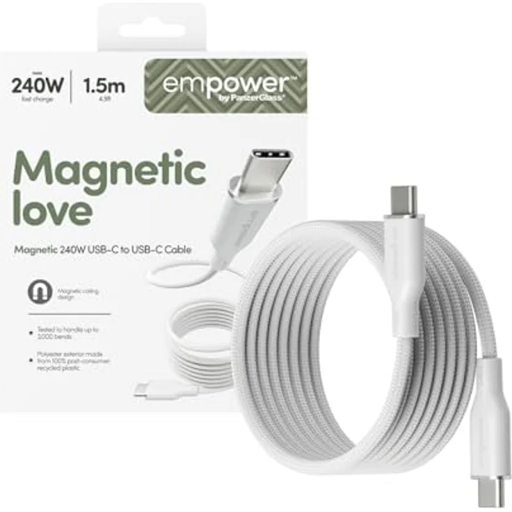 empower by PanzerGlass Magnetic USB-C zu USB-C Kabel 240W, 1,5 m, geflochtenes Design, schnell (recycelter Kunststoff) – Bild 5
