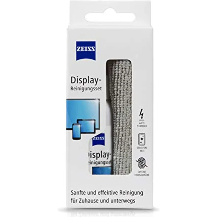 ZEISS Display-Reinigungsset, alkoholfreies Reinigungsspray mit Mikrofasertuch, Grau