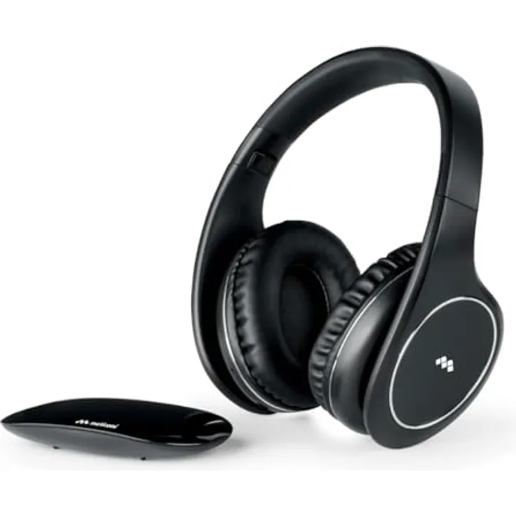 Meliconi Digital Smart Bluetooth Kopfhörer, Ergonomische Wireless TV Kopfhörer, Kompakte USB-Basis und langlebige Batterie, 2 Übertragungskanäle, in Schwarz