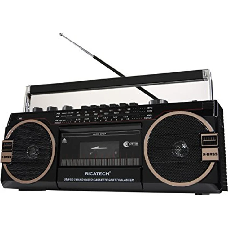 Ricatech PR 1980 Ghetto Blaster Boombox, Kassetten--Kassettenrekorder, AM-FM-SW 3-Band-Radio, Zwei 8-Watt-X-Bass-Lautsprecher, Sprachaufzeichnung mit Aufnahmemikrofon, Kopfhöreranschluss – Bild 8