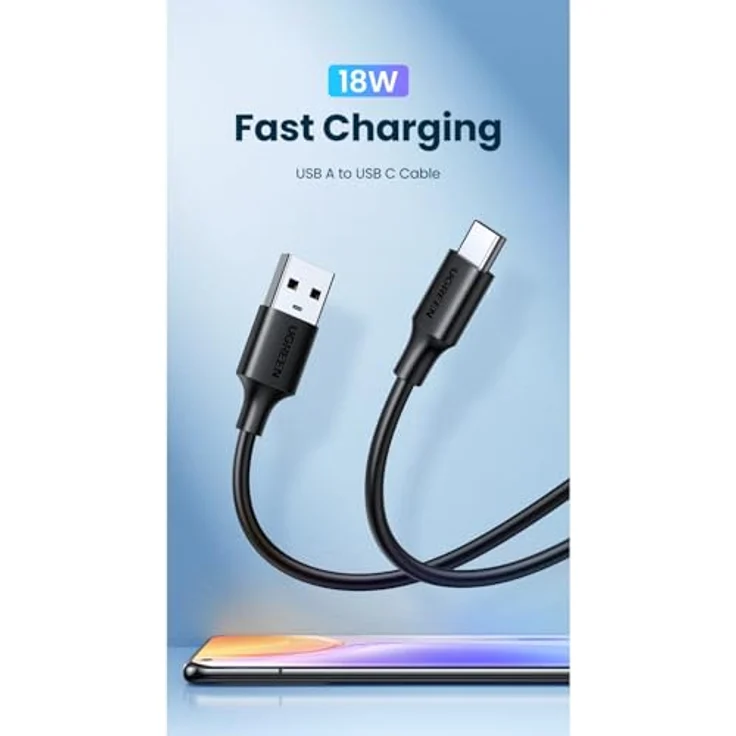 UGREEN USB Type-C Lade- und Datenkabel, schwarz, 1 Meter, 3A Stromkapazität, 480Mbps Datenübertragung, hochwertiges Material – Bild 4