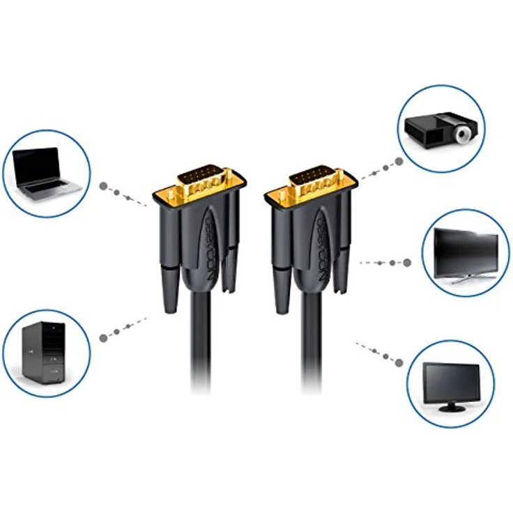 deleyCON 0,5m VGA Kabel 15pol - S-VGA Monitorkabel / D-Sub-Stecker / 1080p Full HD / 3-fach geschirmt / Knickschutz / vergoldete Kontakte / Schwarz – Bild 6