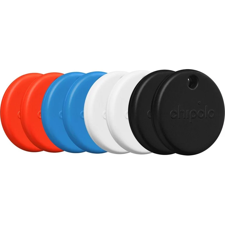 Chipolo POP Tracker 8-Pack, Mehrfarbig (Schwarz/Weiss/Rot/Blau), Bluetooth Gerätefinder mit 120 dB Alarm