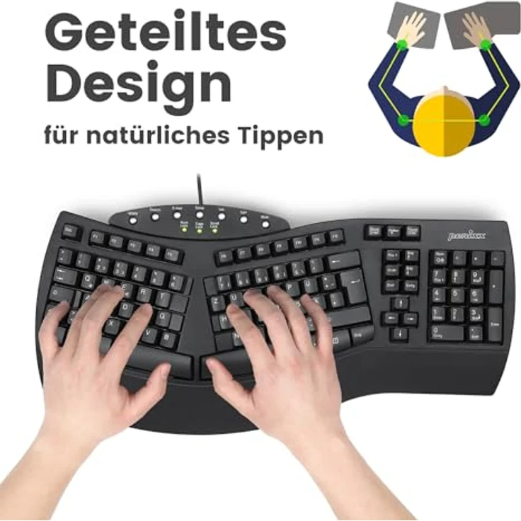 Perixx PERIDUO-512B Ergonomisches Tastatur- und Maus-Set - Vertikale Design-Maus, Kabelgebunden, USB, Schwarz - Komfortables QWERTZ Layout – Bild 2