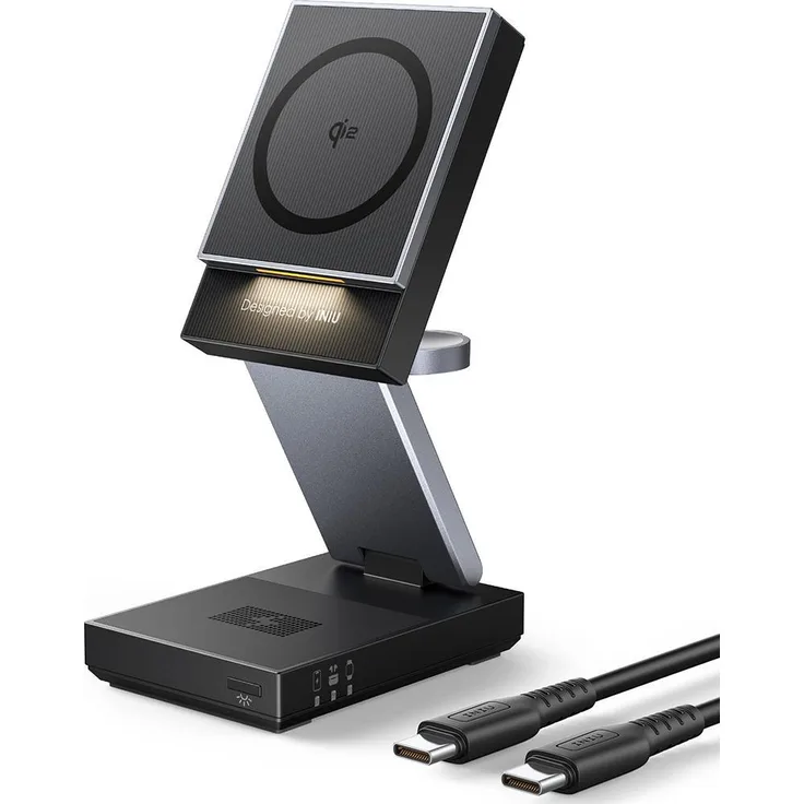 INIU 3-in-1 Qi2 MagPro Ladestation, 15W Wireless Charger für iPhone, Watch & TWS, Schwarz