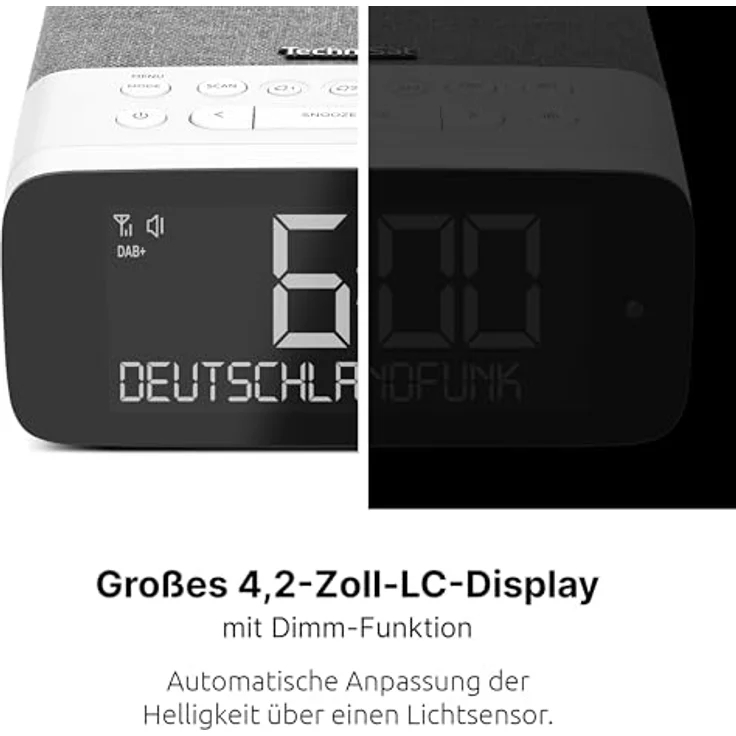 TechniSat DIGITRADIO 52 ASA, DAB+ Radiowecker mit Automatic Safety Alert, dreifacher Wecktimer, dimmbares LC Display, Bluetooth Audiostreaming, grau/weiß – Bild 5