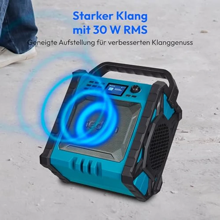 MEDION P66896 Baustellenradio mit DAB Plus, integriertem Akku und Powerbank-Funktion, Bluetooth und Farbdisplay, robust (schwarz) – Bild 5