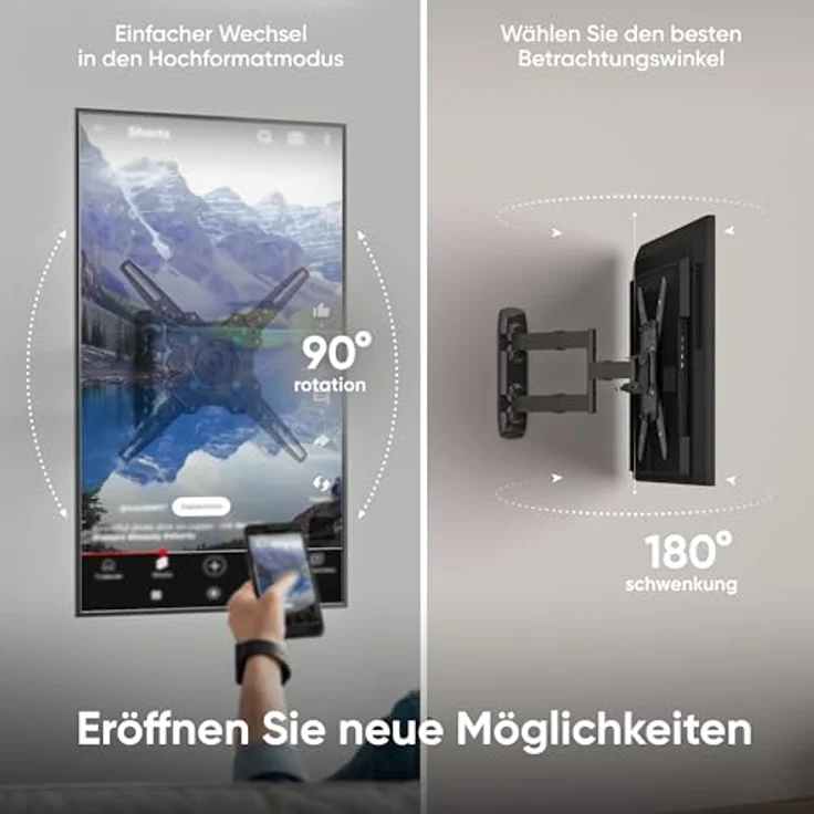 ONKRON M4R-B TV Wandhalterung schwenkbar für 32-65 Zoll Fernseher bis 41 kg, neigbar und drehbar, max. VESA 400x400, ausziehbar, Schwarz – Bild 2