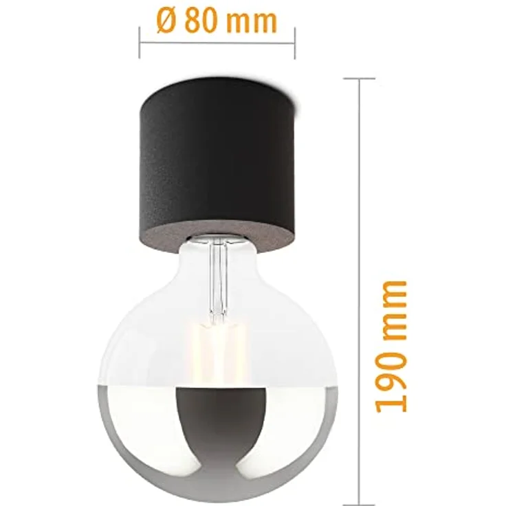 SSC-LUXon NAMBI Deckenleuchte Schwarz mit E27 LED Globe XL Birne - Warmweiß, Aufbaulampe ohne Schirm – Bild 4