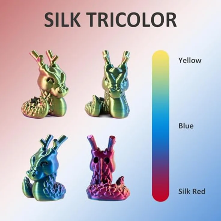 GEEETECH Silk PLA Filament 1,75mm, Tricolor Silk Rot Gelb Blau, 3D Drucker Filament 1KG/spule, Hohe Kompatibilität und Blasenfreie Druckqualität – Bild 3