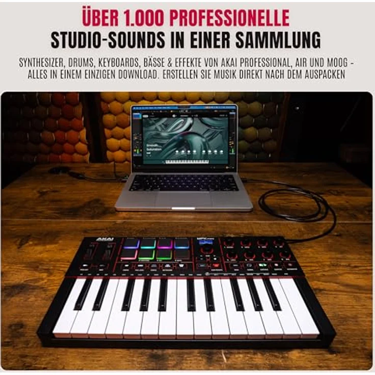 Akai Professional MPK Mini IV, USB-C MIDI Keyboard Controller mit 25 anschlagdynamischen Tasten, 8 MPC Drum Pads, DAW-Integration, 1000+ Sounds, Schwarz – Bild 4