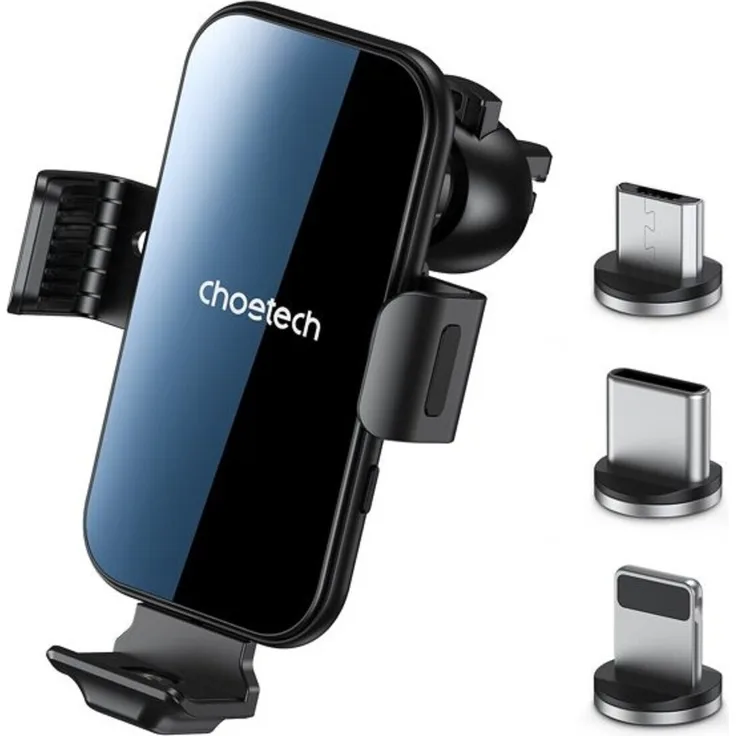 CHOETECH Induktionsladegerät mit Halter für Autotelefon, schnelles Qi-Laden, schwarz (T201-F)