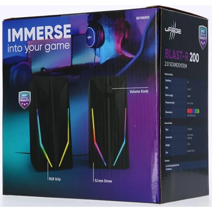 uRage 2.0-Lautsprecherset BLAST-R 200, PC-Lautsprecher mit RGB-Beleuchtung, schwarz – Bild 5