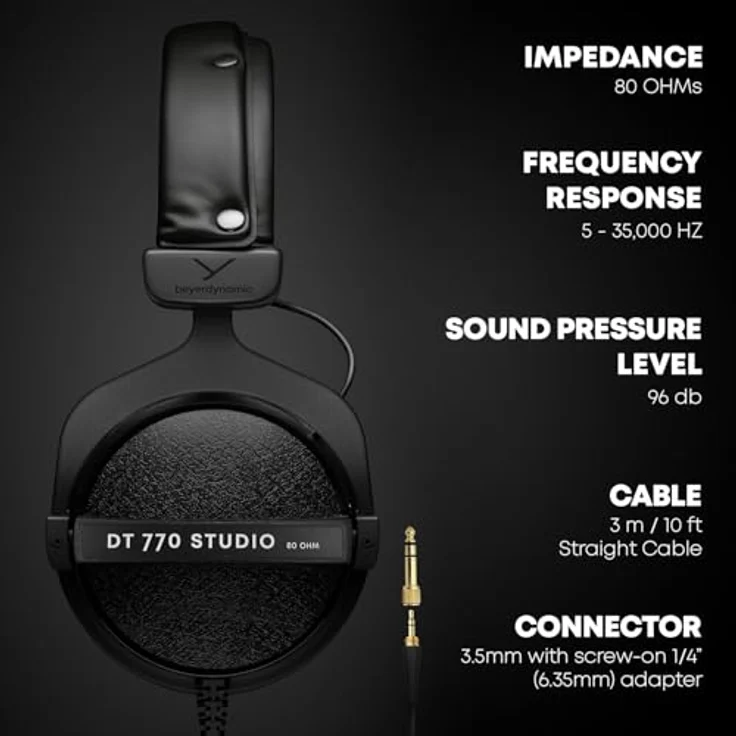 beyerdynamic DT 770 Pro, Over-Ear Studio Kopfhörer mit geschlossener Rückseite, 80 Ohm, grau, ideal für Aufnahme und Überwachung – Bild 3