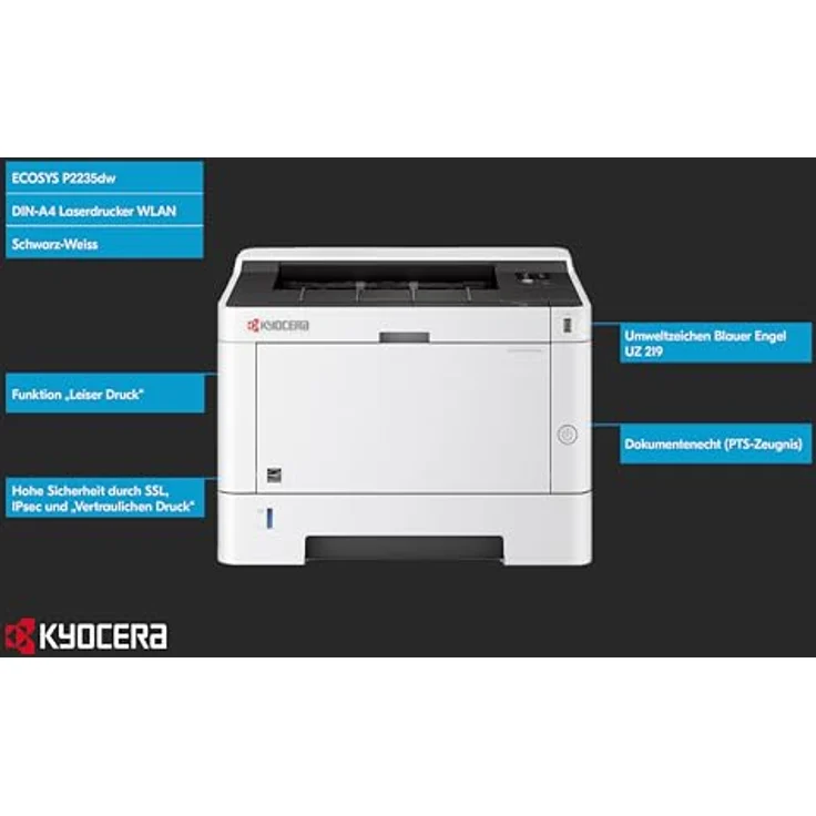 Kyocera Ecosys P2235dw/Plus Laserdrucker Schwarz Weiss, 35 Seiten pro Minute, WLAN, Duplex, Mobile Print, 3 Jahre Full Service Vor-Ort – Bild 3