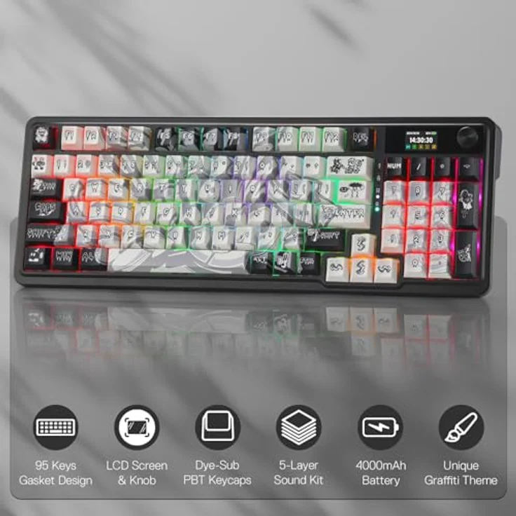Redragon K719 PRO Gasket RGB Gaming Tastatur, 95 Tasten, TFT Info Display, US ANSI QWERTY, Tri-Mode Verbindung, Geräuschdämpfung, individuelle Anpassung – Bild 2