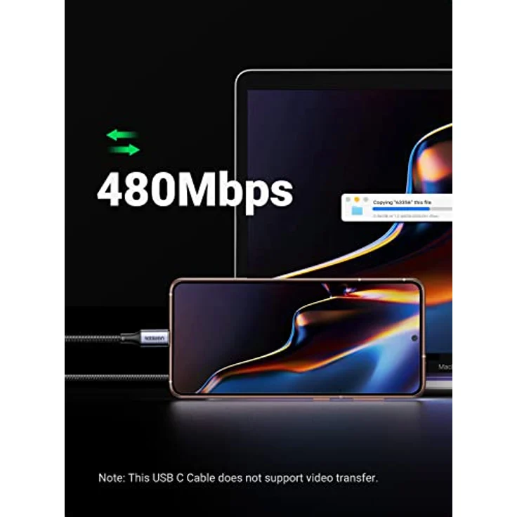 Ugreen USB Typ C - USB Typ C Kabel 2m, 100W Power Delivery, Quick Charge 3.0, grau, 480 Mbps – Bild 3