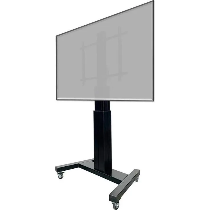 ITB Trolley E500 Maxi, Motorisierter TV Ständer für 100 Zoll, 150 kg, Schwarz mit Höhenverstellung und Bremsrollen