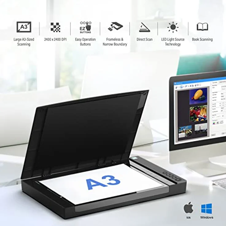 Home Office-Viisan VF 3240, Flachbettscanner DIN-A3. Max. Auflösung 2400x2400 DPI. inkl. ViiScan Software für Bildbearbeitung und OCR Texterkennung. Kompatibel mit Windows. Treiber für Mac Software. – Bild 10
