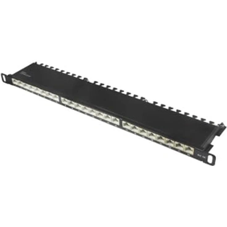 Good Connections® Patchpanel 19", 24-Port Cat. 6A, 10-GIGABIT-fähig, STP geschirmt, werkzeugloses Öffnen, Tiefschwarz (RAL9005)