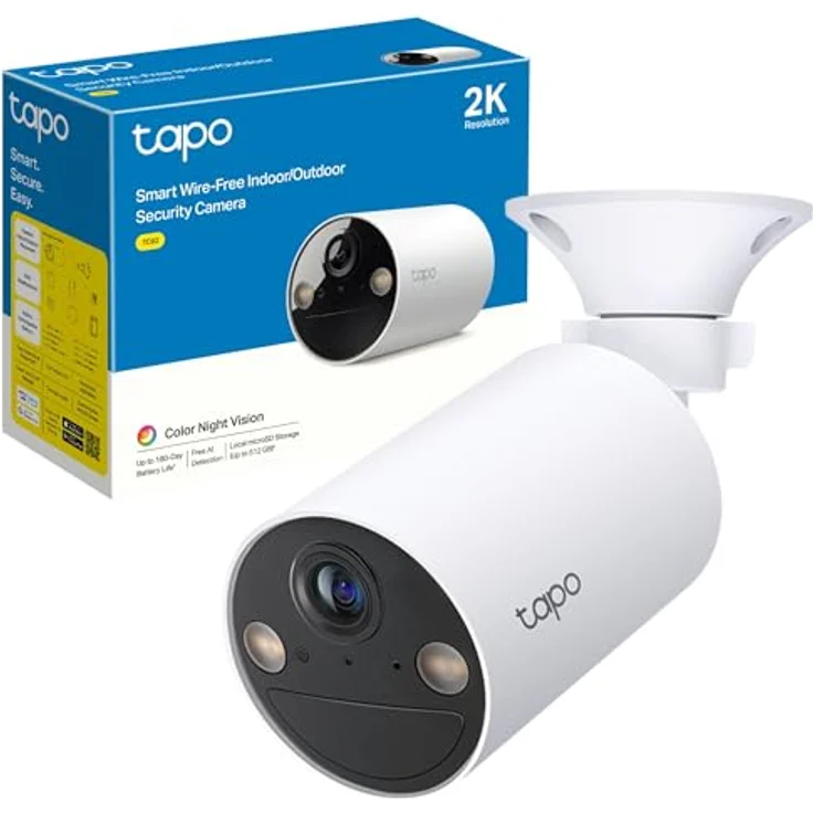 Tapo TC82 2K Akku Überwachungskamera Außen, Kabellos, Farbnachtsicht, IP65, 180 Tage Akkulaufzeit, KI-Erkennung, Alexa & Google Kompatibel – Bild 1