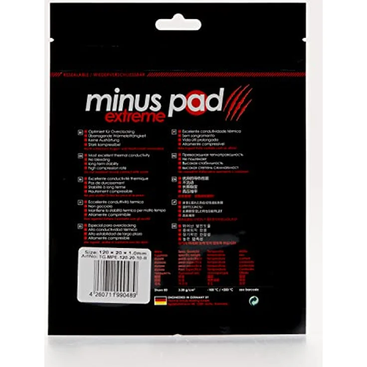 Thermal Grizzly Minus Pad Extreme Thermopad - Selbstklebend, Silicone Thermal Pad - Leitet die Wärme und kühlt Ihrer heiße PC komponenten oder Ihrer Konsole ab (120 × 20 × 1,5 mm) – Bild 5