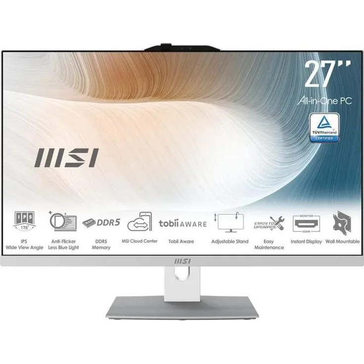 MSI Modern AM272P 1M-1290DE, 27 Zoll All-in-One PC mit Intel Core i5-120U, 16 GB RAM, 512 GB SSD, Weiß, Windows 11 Home
