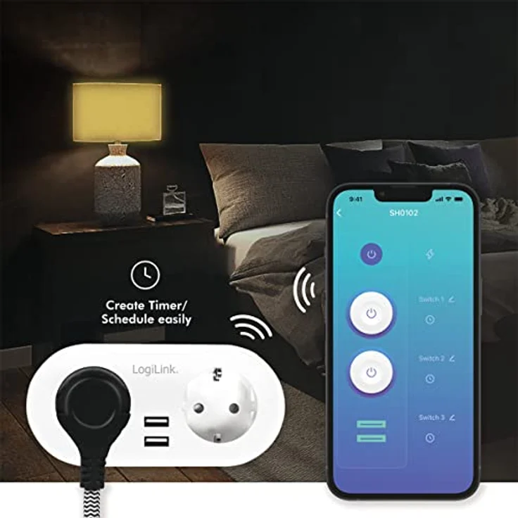 LogiLink SH0102 - Wi-Fi Smart Home Stromstecker 2-Fach (2X CEE 7/7) + 2X USB-A, über App steuerbar, IP20, Tuya kompatibel, unterstützt Amazon Alexa und Google Home – Bild 2
