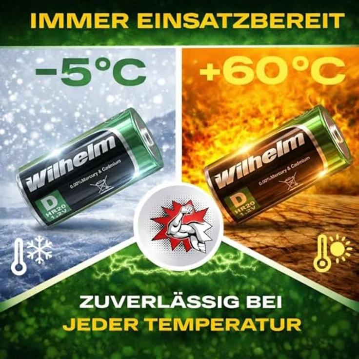 Wilhelm 10x Akku Mono D Universal 9000 mAh NiMH - Wiederaufladbar, Vorgeladen, für Geräte mit hohem Verbrauch – Bild 4