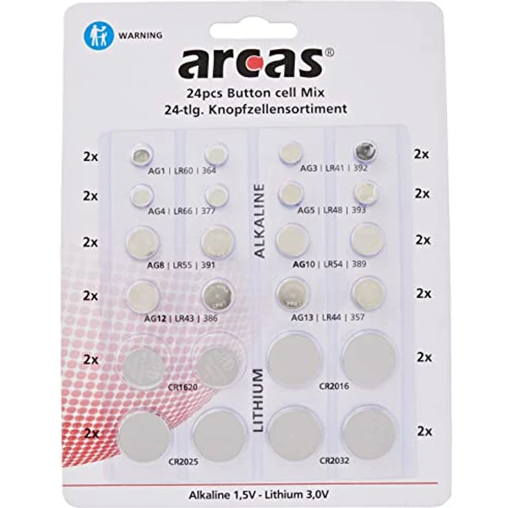 Arcas 12752400 Alkaline und Lithium Knopfzellensortiment, 24 teilig chrom – Bild 2