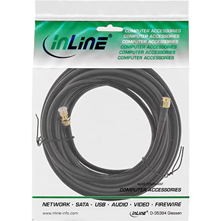 InLine WLAN Kabel (Antennenkabel) 10m, R-SMA Stecker/R-SMA Kupplung, doppelt geschirmt, goldbeschichtete Anschlüsse, 50 Ohm – Bild 2