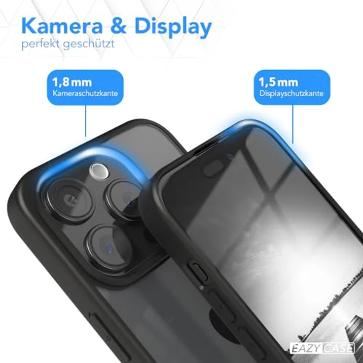 EAZY CASE Clear Hybrid Bumper Hülle für iPhone 15 Pro, Ultra Aufprallschutz, Stoßfest und Kratzfest, dünne Schutzhülle mit Kameraschutz, Schwarz – Bild 3