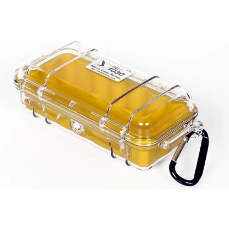 PELI 1030 Micro Case, Schutzbox für Sensibles Equipment, IP67 Wasser- und Staubdicht, 0,6L Volumen, Hergestellt in den USA, Transparent- Gelb Gummieinlage – Bild 5